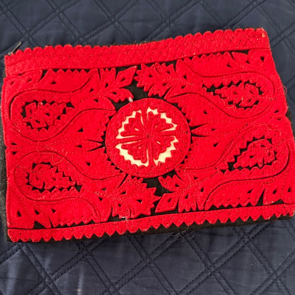Red Embroidered Clutch